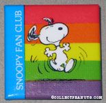 Snoopy dancing in front of rainbow ' Snoopy Fan Club' Button
