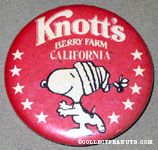 Snoopy dancing wearing stocking hat Knott's Berry Farm California Button