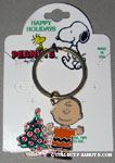 Charlie Brown standing by Christmas Tree Keychain
