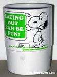 Snoopy with bone in his mouth 'Eating out can be fun!' Cup
