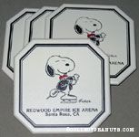 Snoopy in sports coat skating 'Redwood Empire Ice Arena, Santa Rosa, CA' set of 4 Coasters