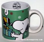 Snoopy holding Christmas Gift with Santa Woodstock Mug