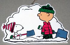 Snoopy & Charlie Brown shoveling snow Wooden Ornament