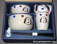 Snoopy Portrait Bowls, Cup, Napkin, Chopsticks and Chopstick rest Set