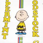 Peanuts Gang standing with stripes and vertical names Wallpaper